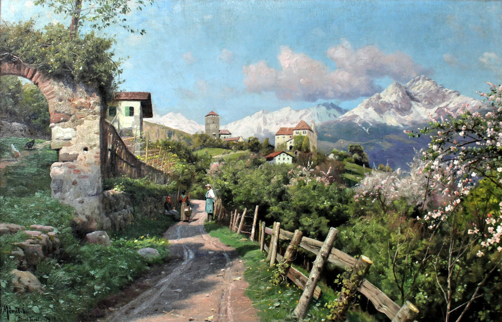 Paisagem de Primavera em uma Vila no Tirol jigsaw puzzle in Obras de Arte puzzles on TheJigsawPuzzles.com