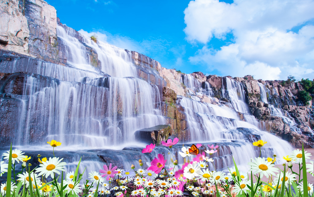 Waterfall with Flowers jigsaw puzzle in Waterfalls puzzles on TheJigsawPuzzles.com