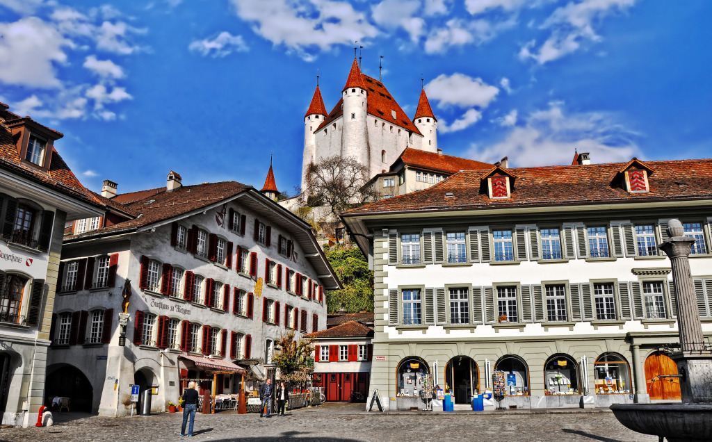 Thun Castle and City Hall Square, Switzerland jigsaw puzzle in Castles puzzles on TheJigsawPuzzles.com