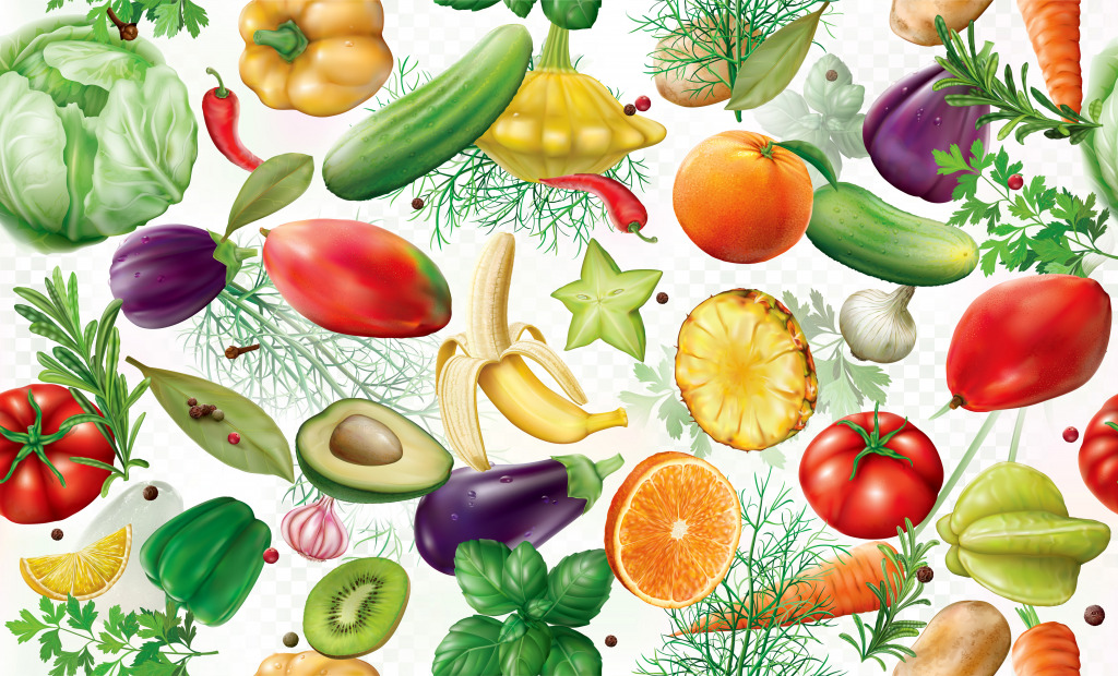 Verschiedene Gemüse, Früchte und Gewürze jigsaw puzzle in Obst & Gemüse puzzles on TheJigsawPuzzles.com