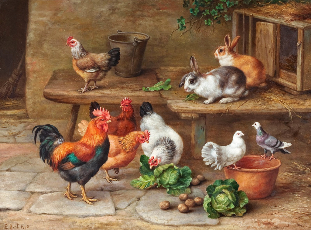 Rabbits, Chickens and Pigeons jigsaw puzzle in Piece of Art puzzles on TheJigsawPuzzles.com