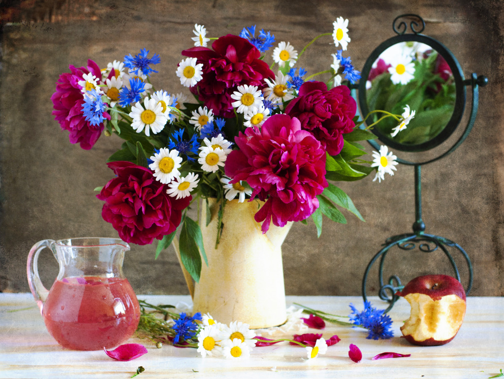 Still Life with Peonies and Daisies jigsaw puzzle in Flowers puzzles on TheJigsawPuzzles.com