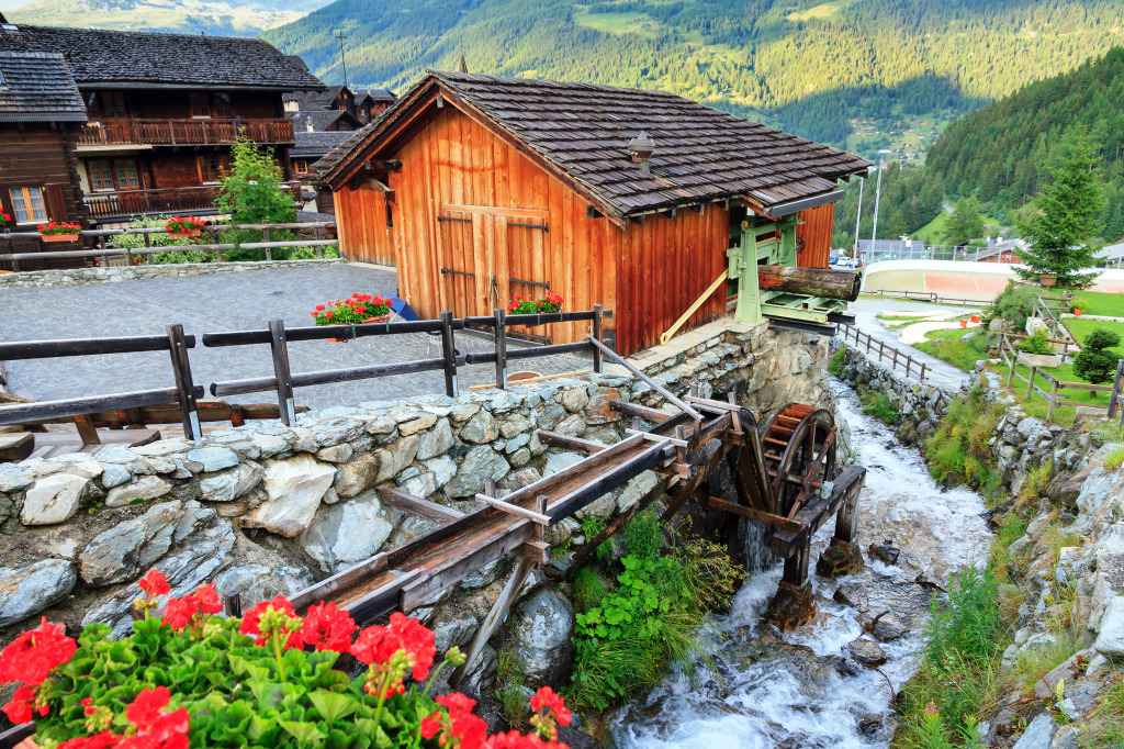 Ancient Sawmill, Village of Grimentz, Switzerland jigsaw puzzle in Waterfalls puzzles on TheJigsawPuzzles.com