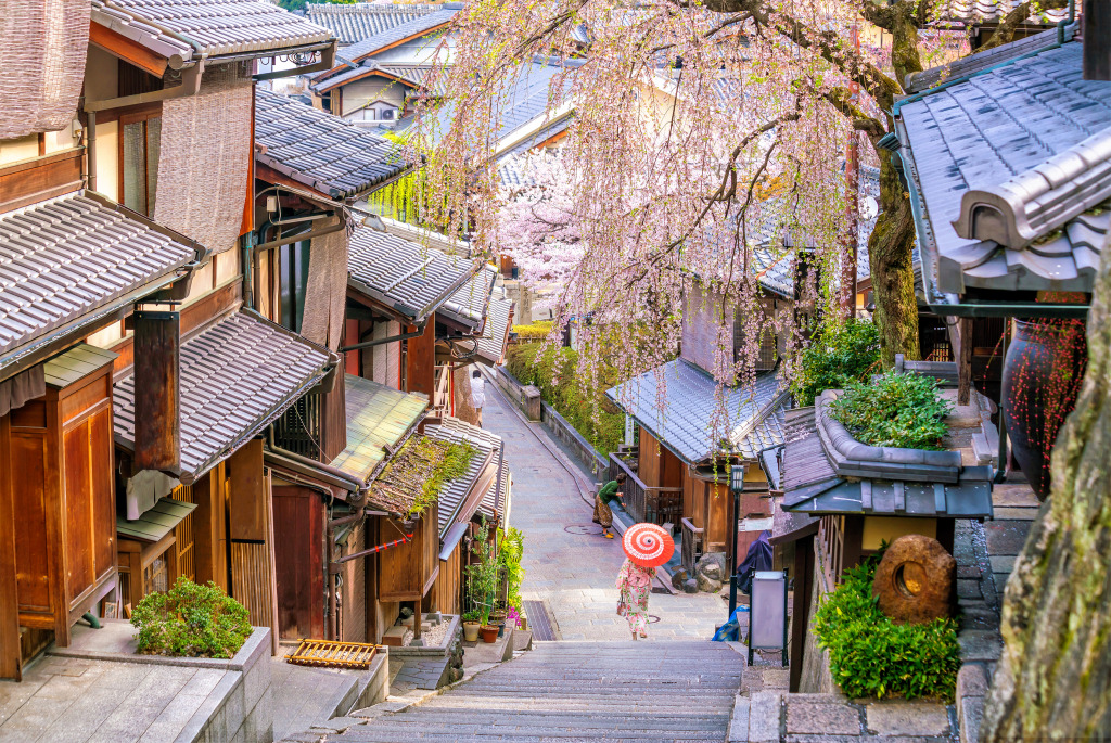 Kyoto, Japan während der Sakura-Saison jigsaw puzzle in Straßenansicht puzzles on TheJigsawPuzzles.com