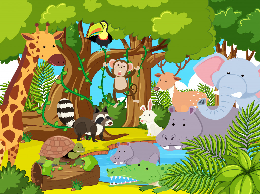 Животные в джунглях jigsaw puzzle in Животные puzzles on TheJigsawPuzzles.com