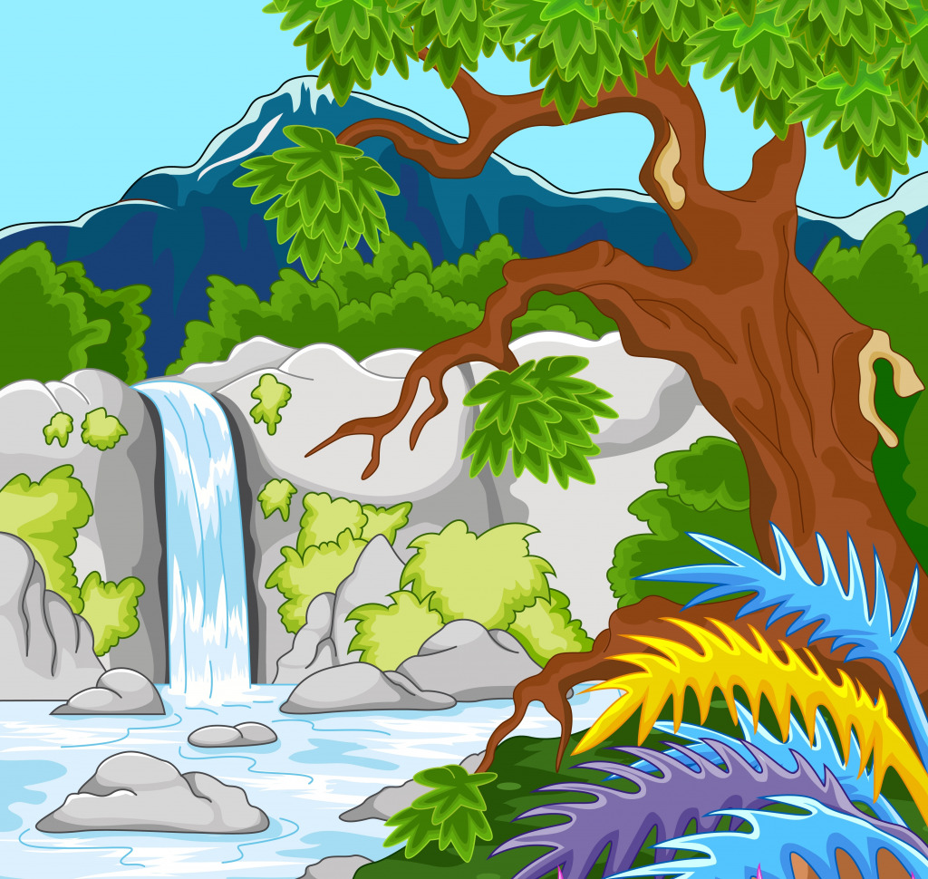 Paisagem com uma Cachoeira jigsaw puzzle in Cachoeiras puzzles on TheJigsawPuzzles.com