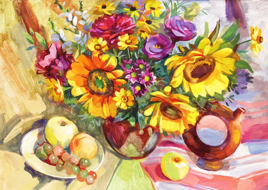 Still Life with Sunflowers jigsaw puzzle in Flowers puzzles on TheJigsawPuzzles.com