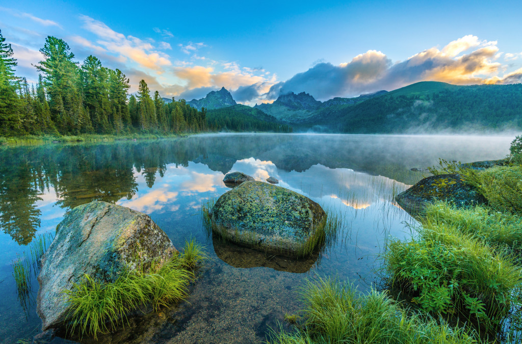 Mountain Lake Shore jigsaw puzzle in Great Sightings puzzles on TheJigsawPuzzles.com