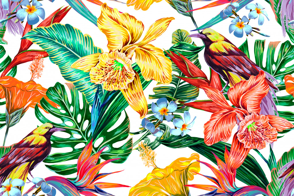 Exotic Flowers and Birds jigsaw puzzle in Puzzle of the Day puzzles on TheJigsawPuzzles.com