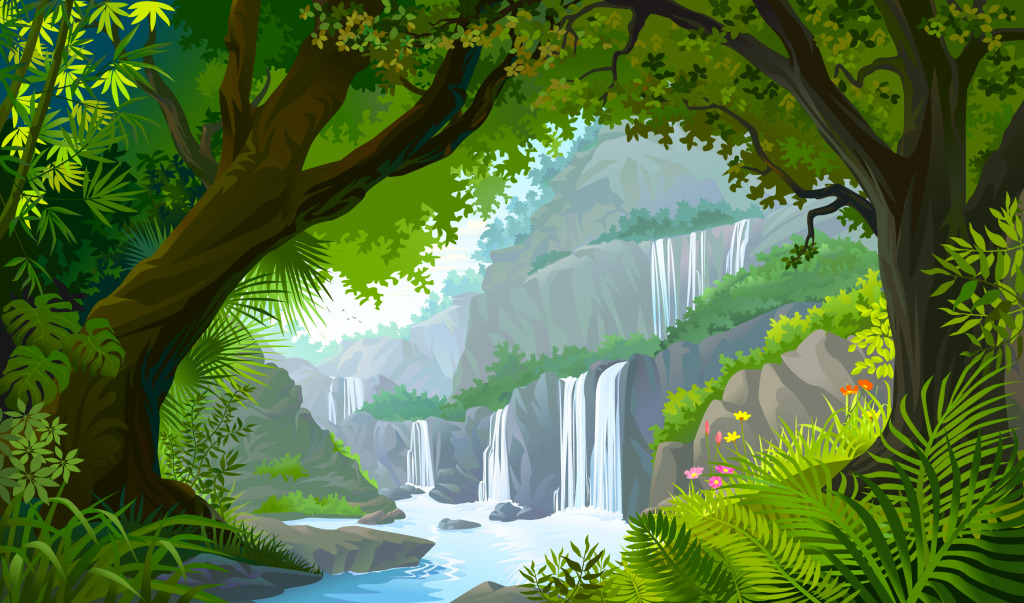 Forest Landscape jigsaw puzzle in Waterfalls puzzles on TheJigsawPuzzles.com