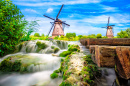 Traditional Dutch Village with Windmills