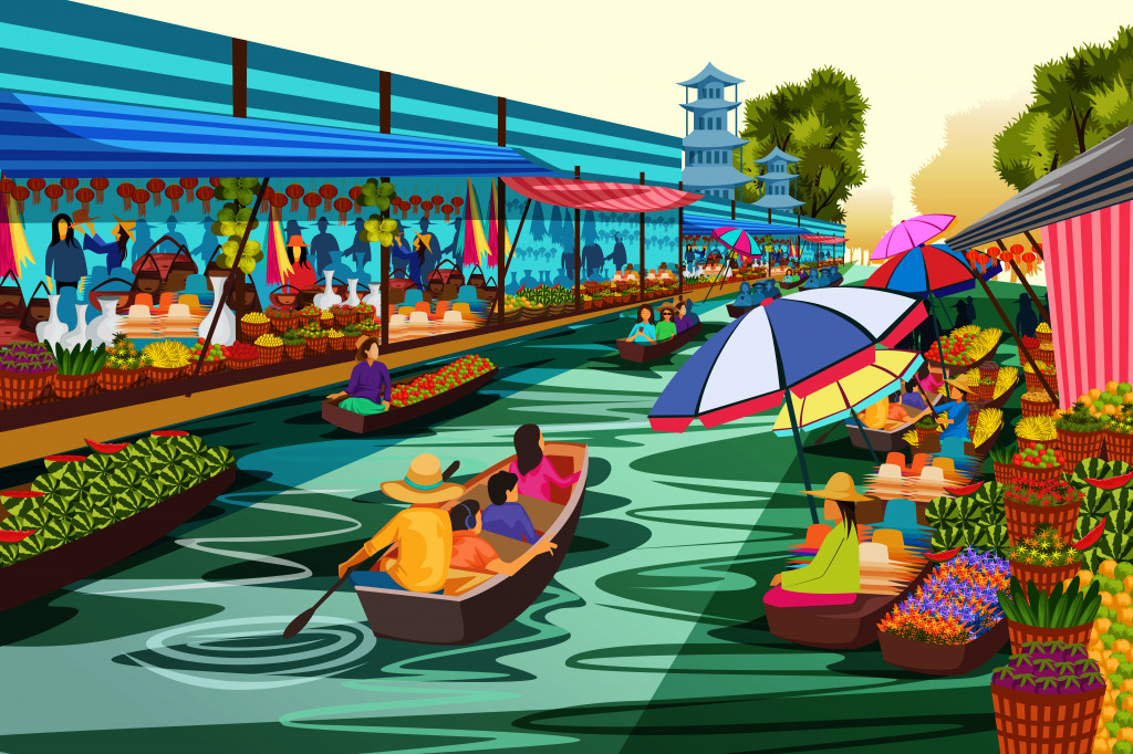 Floating Market in Thailand jigsaw puzzle in Fruits & Veggies puzzles on TheJigsawPuzzles.com