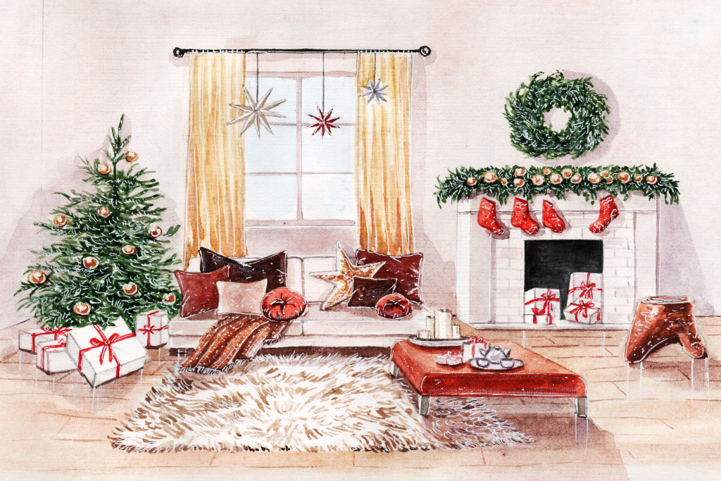 Christmas Living Room Interior jigsaw puzzle in Christmas & New Year puzzles on TheJigsawPuzzles.com