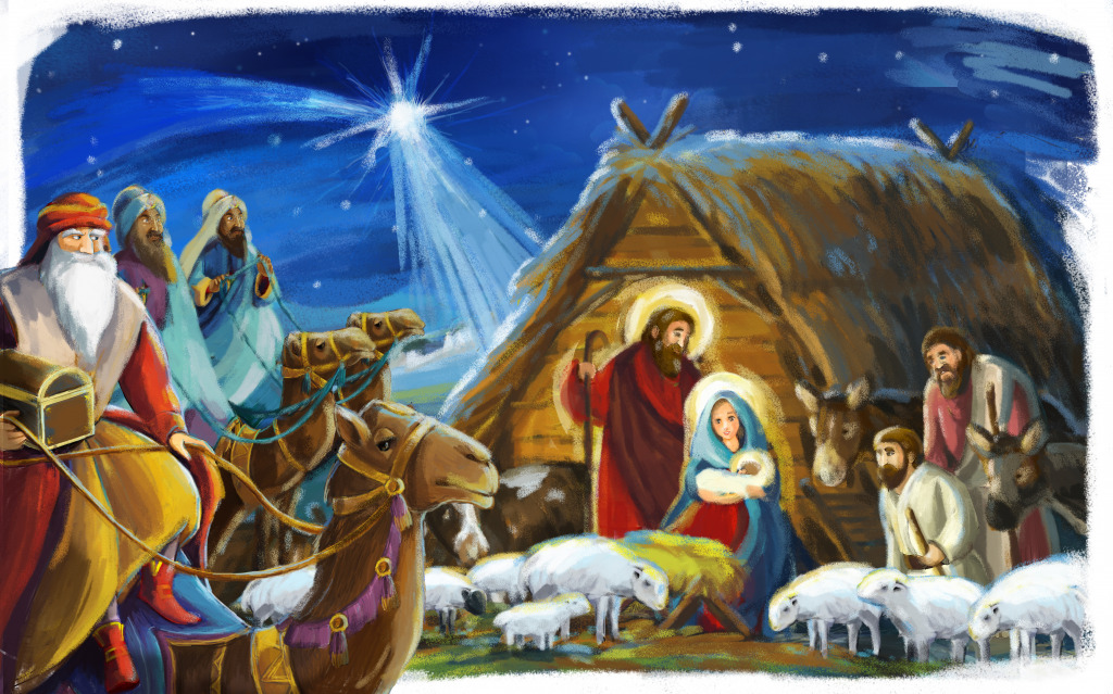The Holy Family and the Three Kings jigsaw puzzle in Christmas & New Year puzzles on TheJigsawPuzzles.com