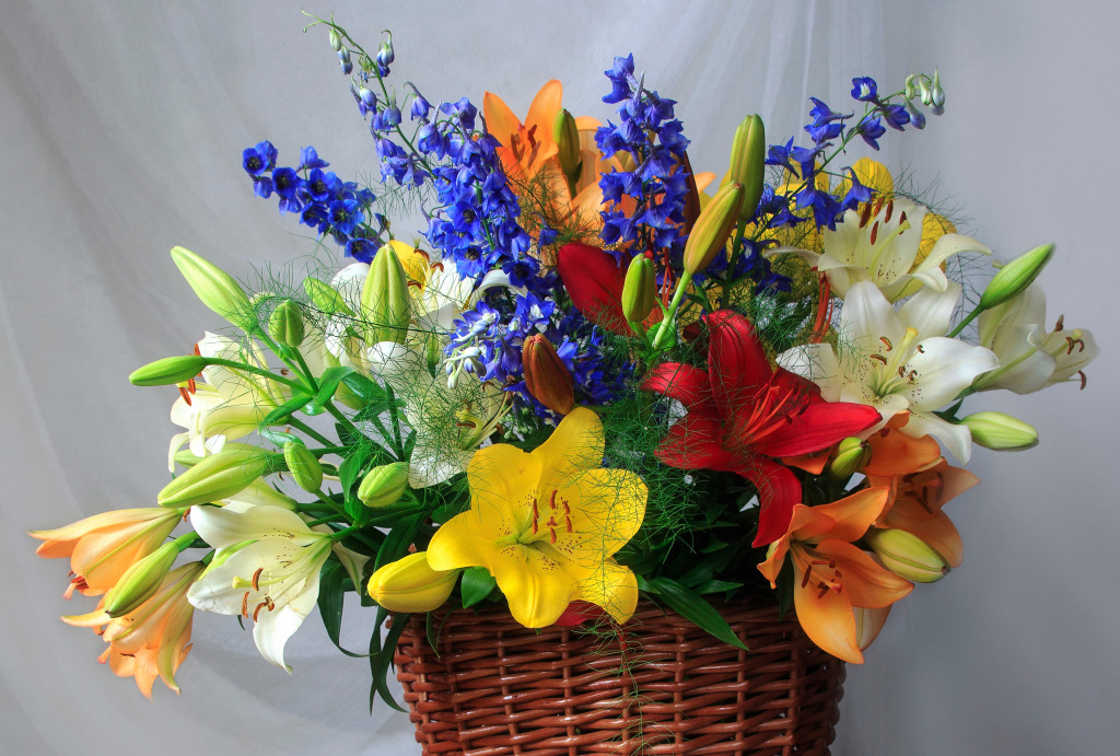Still Life With Bouquet of Lilies jigsaw puzzle in Flowers puzzles on TheJigsawPuzzles.com