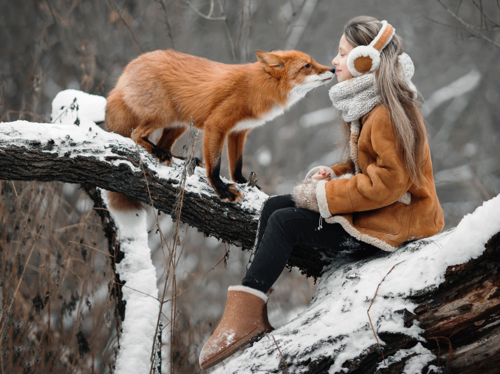 Girl with a Fox jigsaw puzzle in Puzzle of the Day puzzles on TheJigsawPuzzles.com