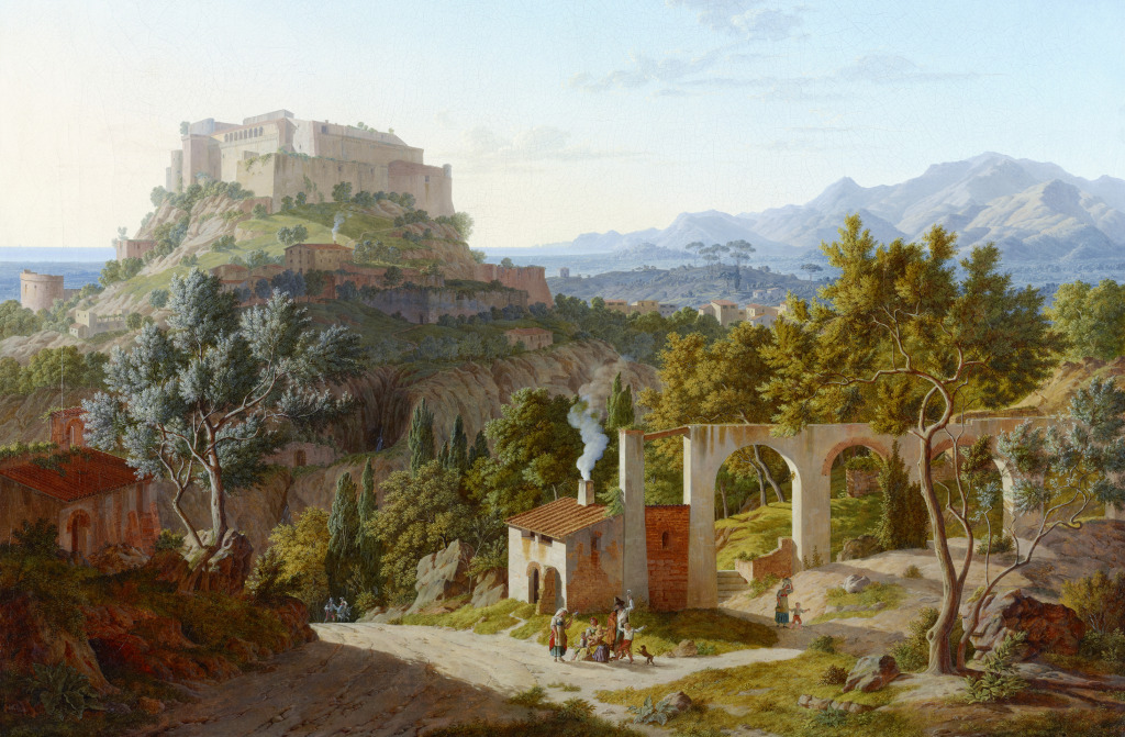 Landschaft mit der Burg von Massa di Carrara jigsaw puzzle in Kunstwerke puzzles on TheJigsawPuzzles.com