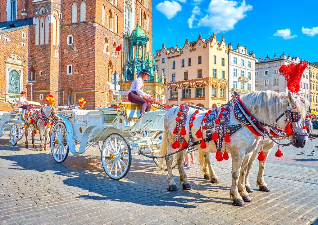 Horse Carriage in Krakow, Poland jigsaw puzzle in Puzzle of the Day puzzles on TheJigsawPuzzles.com