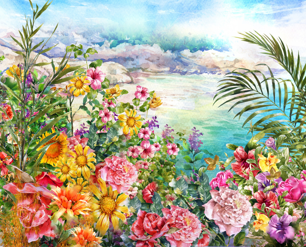 Mediterranean Garden Watercolor jigsaw puzzle in Flowers puzzles on TheJigsawPuzzles.com