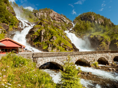 Latefossen Twin Waterfall, Odda, Norway jigsaw puzzle in Waterfalls ...