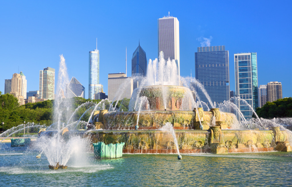 Buckingham Fountain, Grant Park, Chicago jigsaw puzzle in Waterfalls puzzles on TheJigsawPuzzles.com