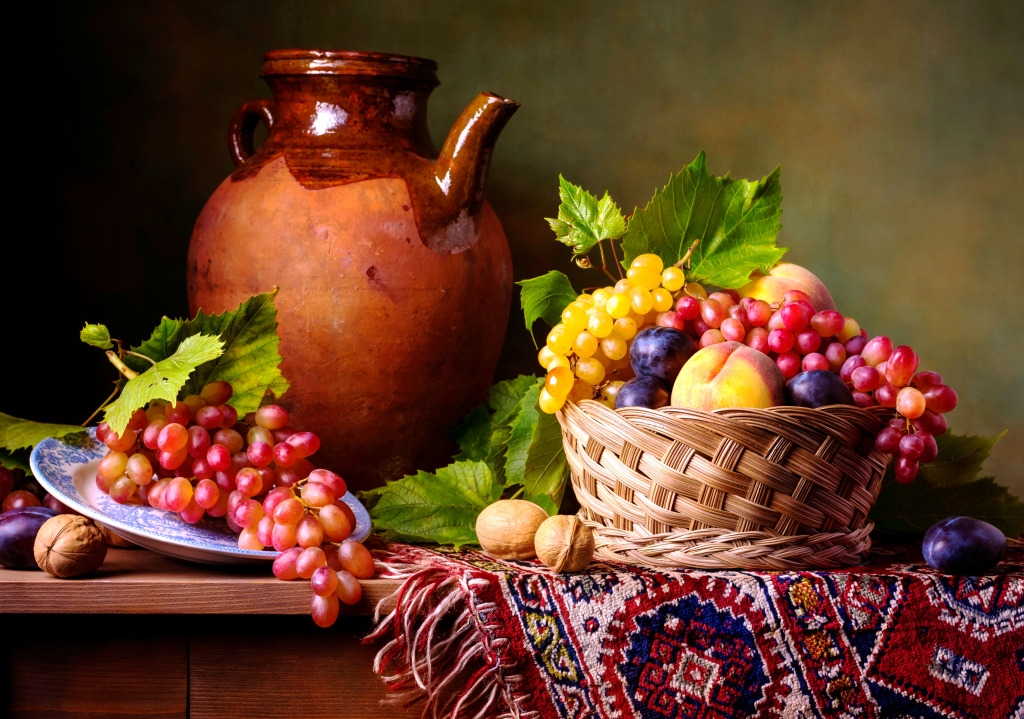 Still Life With Pears, Grapes, and Plums jigsaw puzzle in Fruits & Veggies puzzles on TheJigsawPuzzles.com