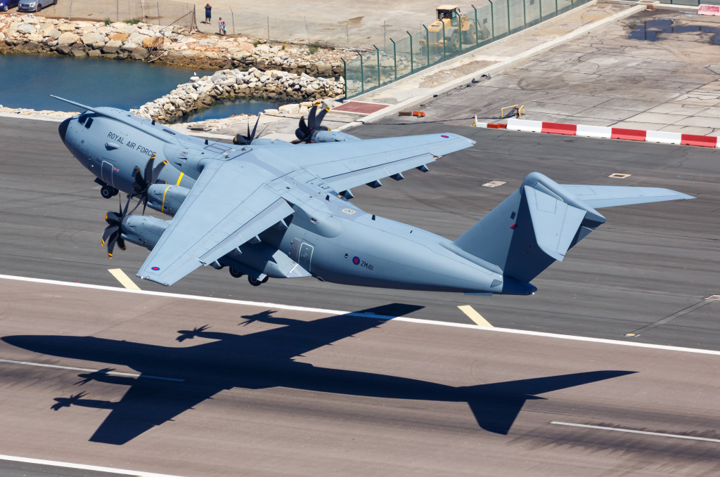Airbus A400M, Gibraltar Airport jigsaw puzzle in Aviation puzzles on TheJigsawPuzzles.com