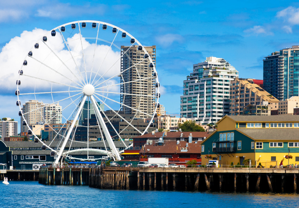 Seattle Ferris Wheel and Waterfront jigsaw puzzle in Street View puzzles on TheJigsawPuzzles.com