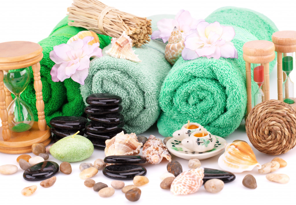 Towels, Candles, Shells and Stones jigsaw puzzle in Macro puzzles on TheJigsawPuzzles.com
