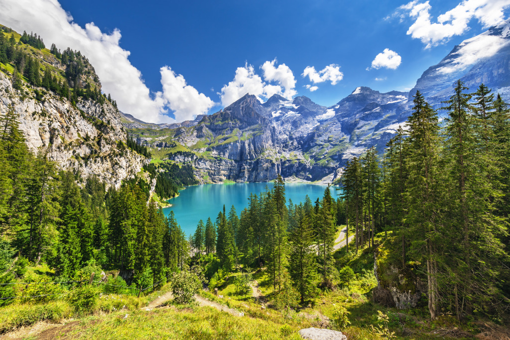Oeschinen Lake, Swiss Alps jigsaw puzzle in Great Sightings puzzles on TheJigsawPuzzles.com