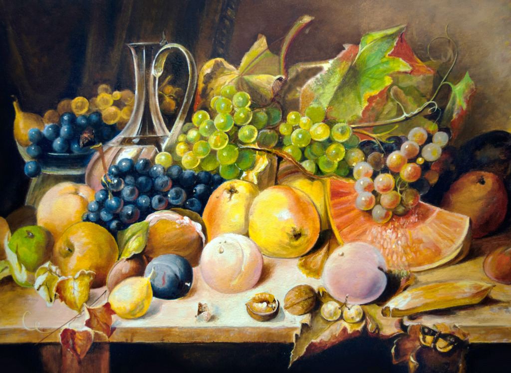 Still Life With Peaches and Grapes jigsaw puzzle in Fruits & Veggies puzzles on TheJigsawPuzzles.com
