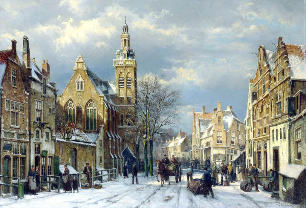 A Winter's Day in a Sunlit Street jigsaw puzzle in Piece of Art puzzles on TheJigsawPuzzles.com