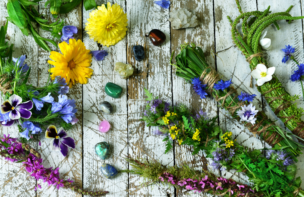 Herbes, fleurs et cristaux jigsaw puzzle in Fleurs puzzles on TheJigsawPuzzles.com