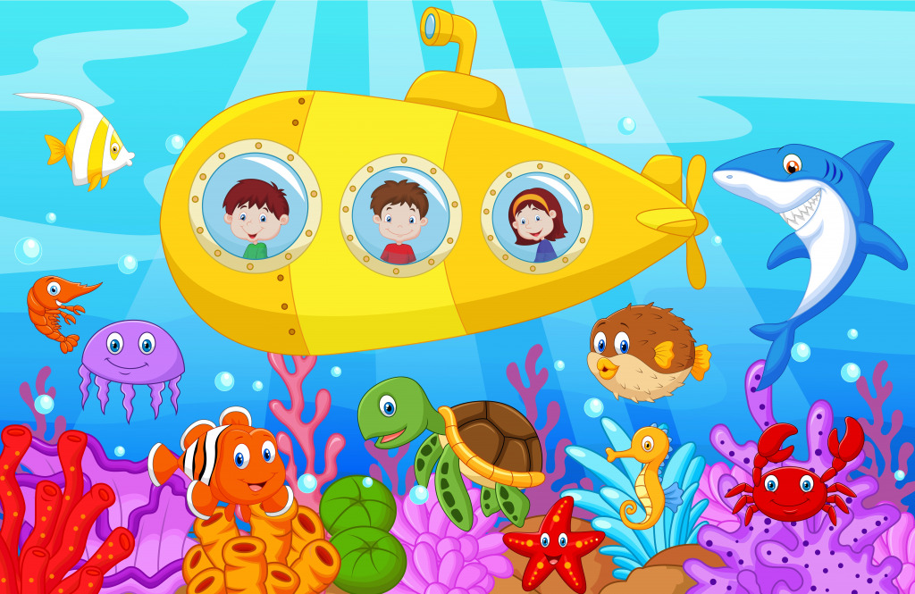 Glückliche Kinder im U-Boot jigsaw puzzle in Unter dem Meer puzzles on TheJigsawPuzzles.com