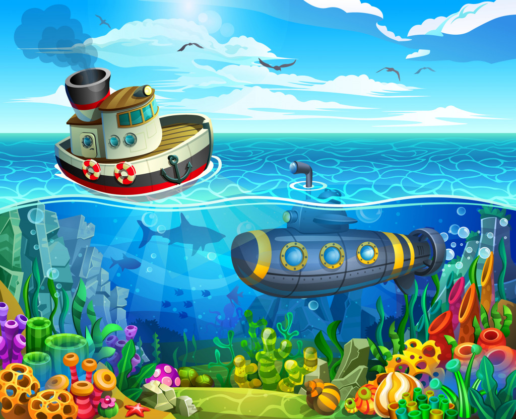 Le sous-marin s'approche du bateau à vapeur jigsaw puzzle in Puzzles pour enfants puzzles on TheJigsawPuzzles.com