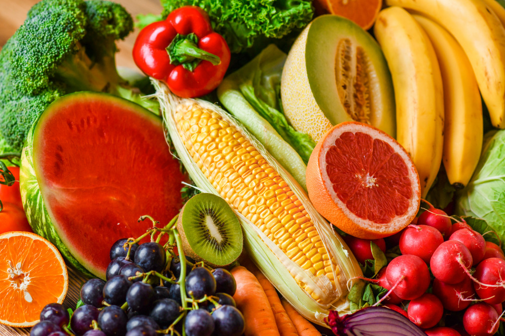 Assortment of Raw Fruits and Vegetables jigsaw puzzle in Fruits & Veggies puzzles on TheJigsawPuzzles.com