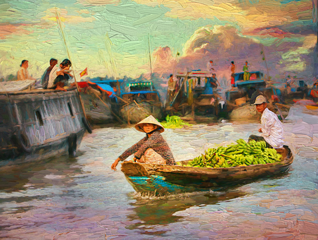 Vietnamese Fruit Sellers jigsaw puzzle in Fruits & Veggies puzzles on TheJigsawPuzzles.com
