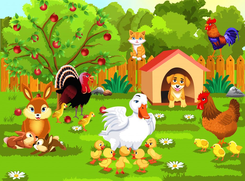 Courtyard with Farm Animals jigsaw puzzle in Animals puzzles on TheJigsawPuzzles.com