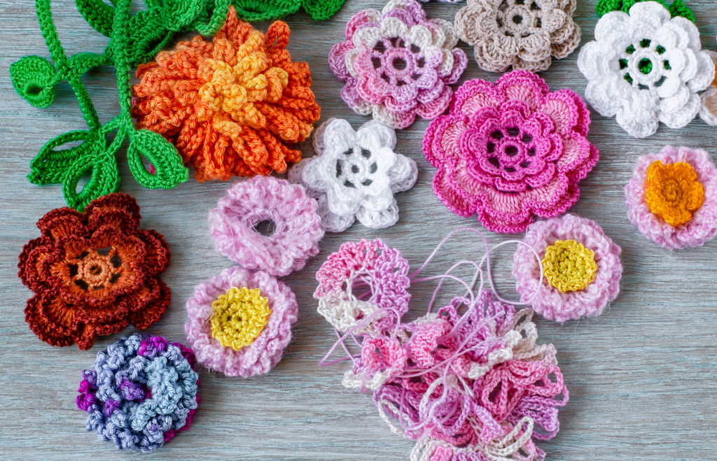 Crocheted Flowers jigsaw puzzle in Handmade puzzles on TheJigsawPuzzles.com