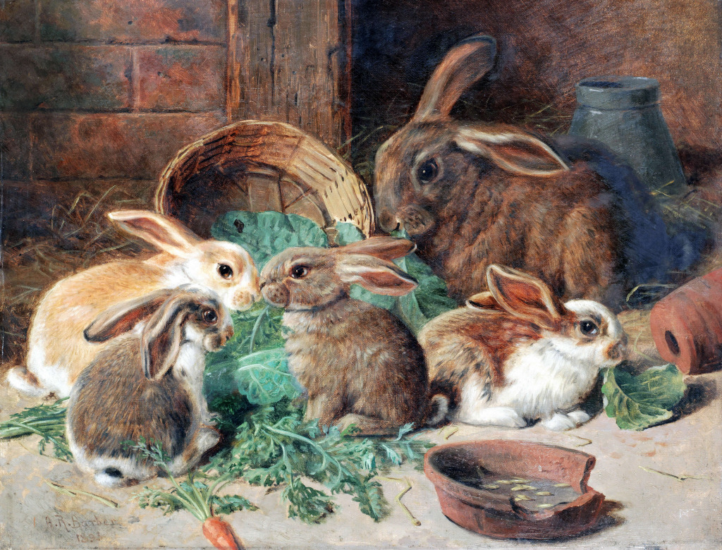 A Mother Rabbit and Her Young jigsaw puzzle in Piece of Art puzzles on TheJigsawPuzzles.com