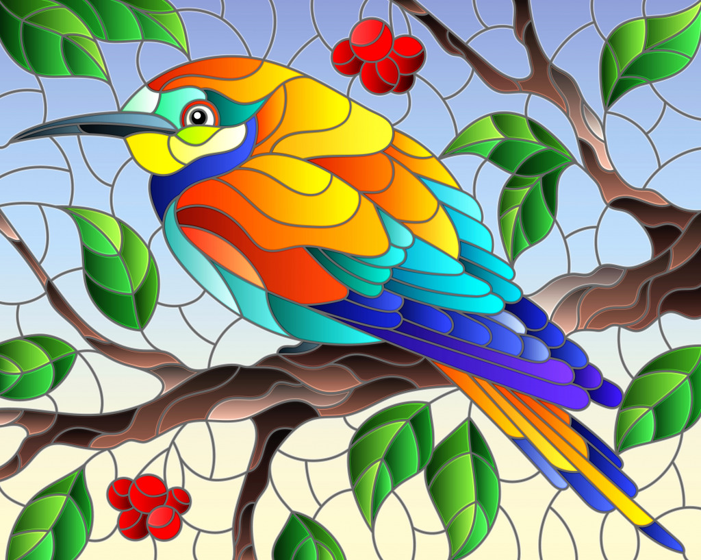 Витраж с птицей jigsaw puzzle in Животные puzzles on TheJigsawPuzzles.com