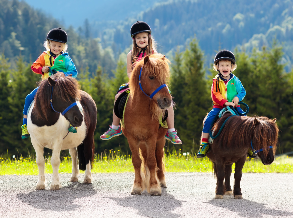 Kinder reiten in den Alpen jigsaw puzzle in Puzzle des Tages puzzles on TheJigsawPuzzles.com