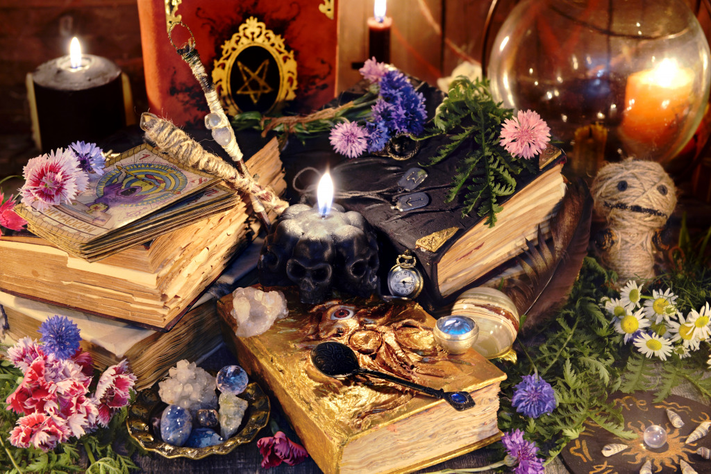 Old Witch Books jigsaw puzzle in Halloween puzzles on TheJigsawPuzzles.com