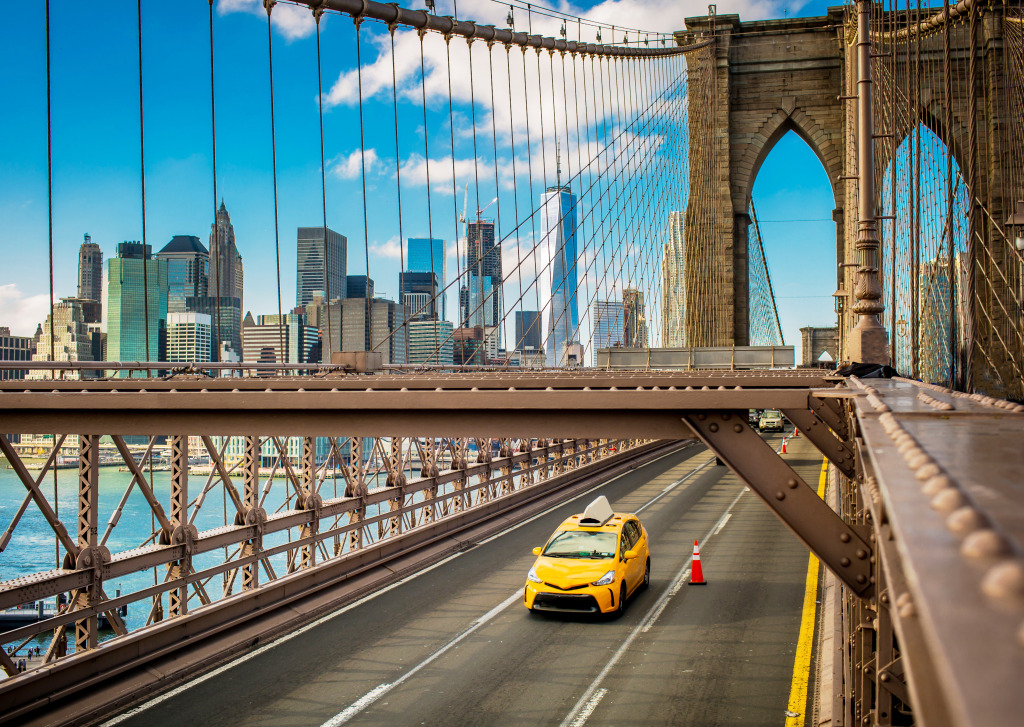 New York Cab on the Brooklyn Bridge jigsaw puzzle in Ponts puzzles on TheJigsawPuzzles.com
