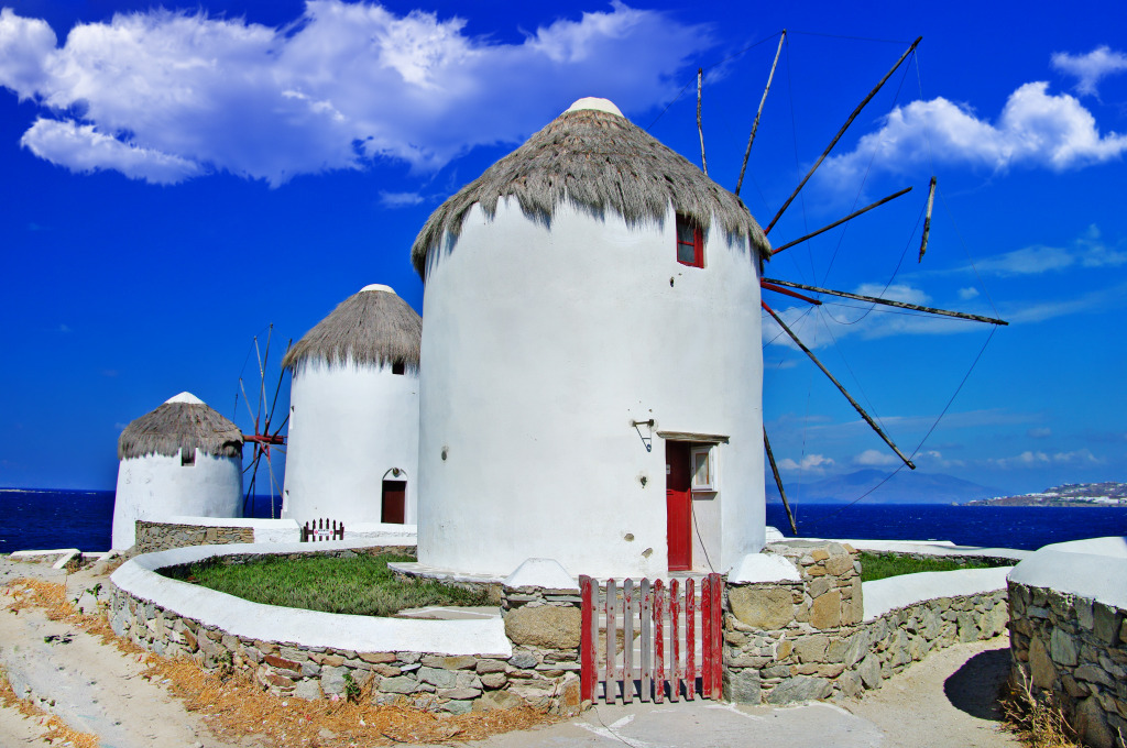 Windmühlen der Insel Mykonos, Griechenland jigsaw puzzle in Großartige Landschaften puzzles on TheJigsawPuzzles.com