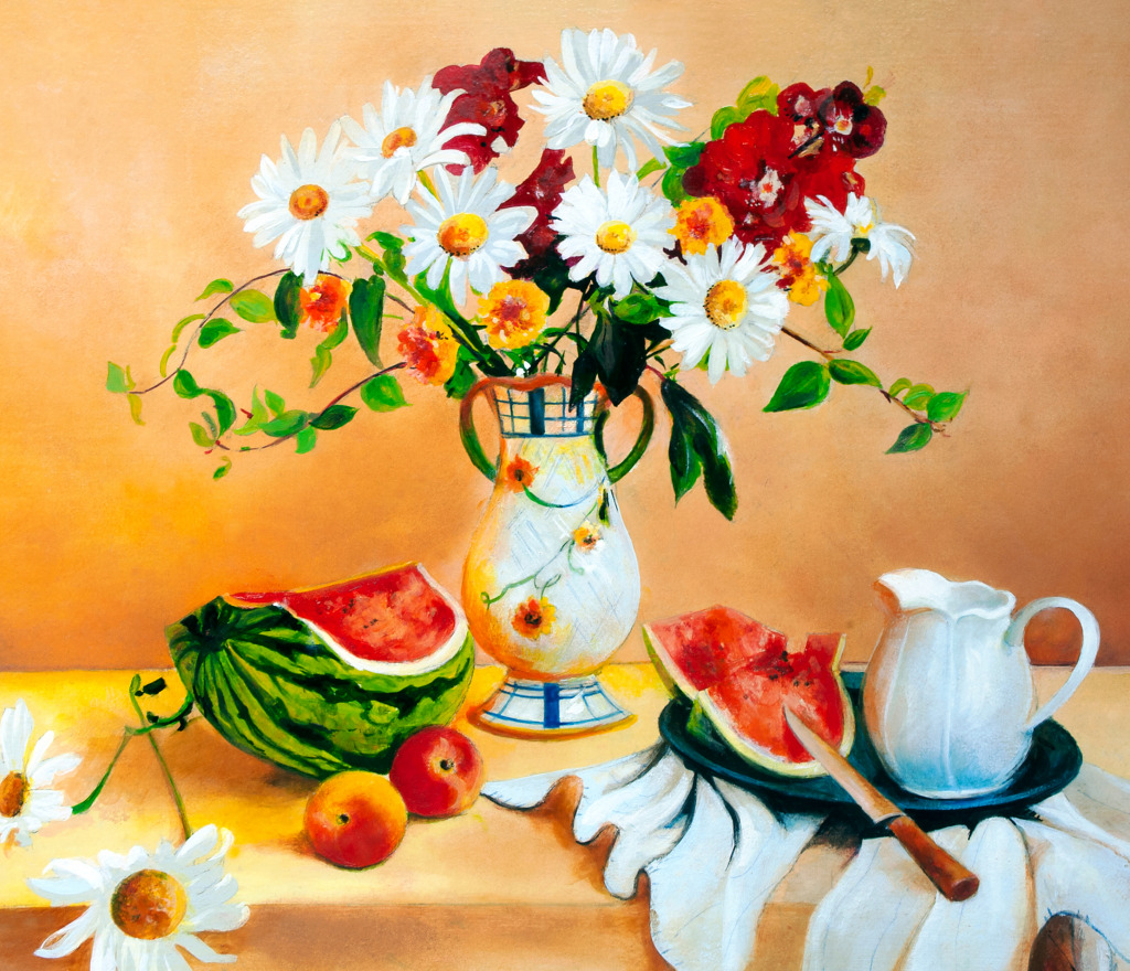 Still Life With Daisies jigsaw puzzle in Fruits & Veggies puzzles on TheJigsawPuzzles.com