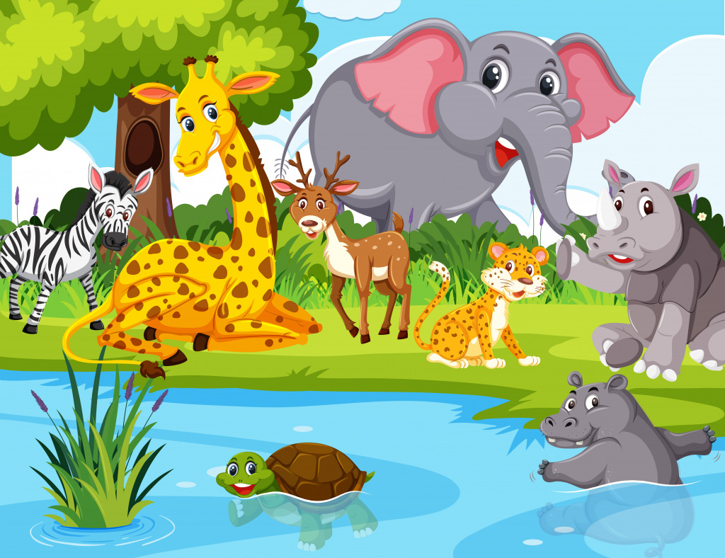 Wild Animals by the River jigsaw puzzle in Animals puzzles on TheJigsawPuzzles.com