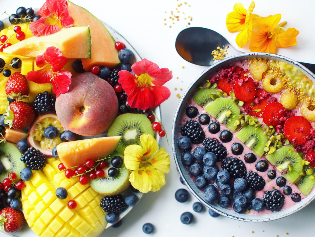 Fruit Platter and Smoothie Bowl jigsaw puzzle in Fruits & Veggies puzzles on TheJigsawPuzzles.com
