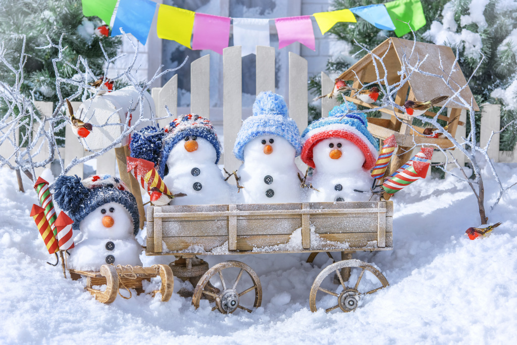 Маленькие снеговики с фейерверком jigsaw puzzle in Новый год и Рождество puzzles on TheJigsawPuzzles.com