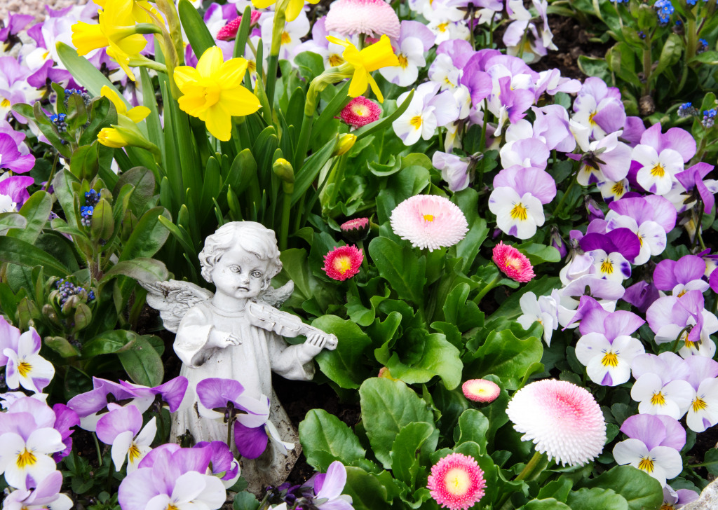 Spring Flowers with an Angel jigsaw puzzle in Puzzle of the Day puzzles on TheJigsawPuzzles.com